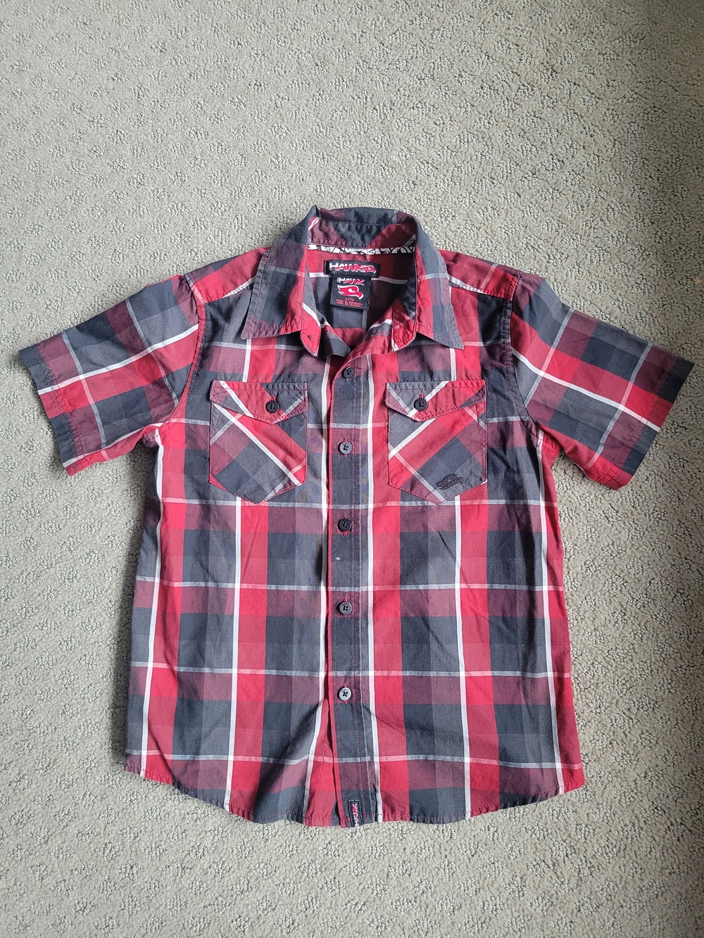 Tony Hawk Red & Gray Plaid Short-Sleeve Button-Down Shirt